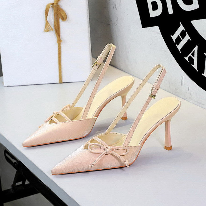 Side Bow Pointed Toe Slingback Buckle Stiletto Heel Ladies Cocktail Women Shoes