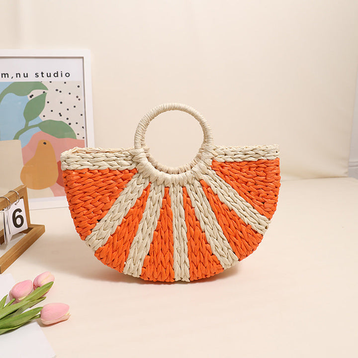 Woven Bag Semicircle Straw Bag Handbag Vacation Beach Bag Women Bag
