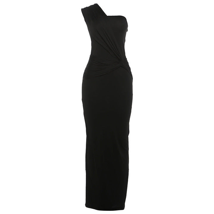 Women Clothing Fashionable Shoulder Pleated Stitching Sexy Slim Hip Sexy Dress