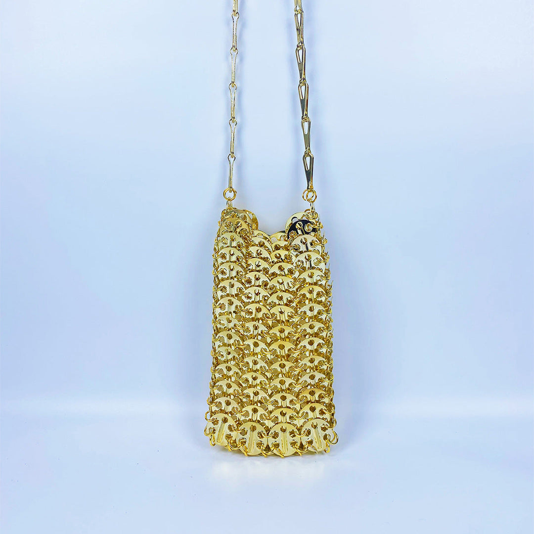 Metal Gold Sequ DIY Handmade Mobile Phone Lipstick Messenger Bag Niche Bag Women