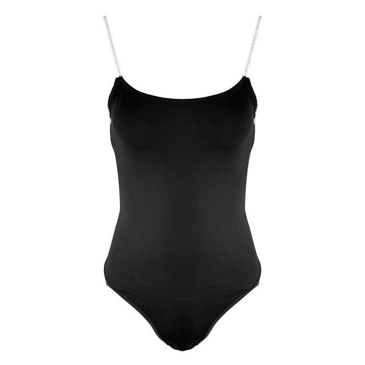 Summer Women Clothing Diamond Chain Slim Top Sexy Low-Cut Sling Bodysuit