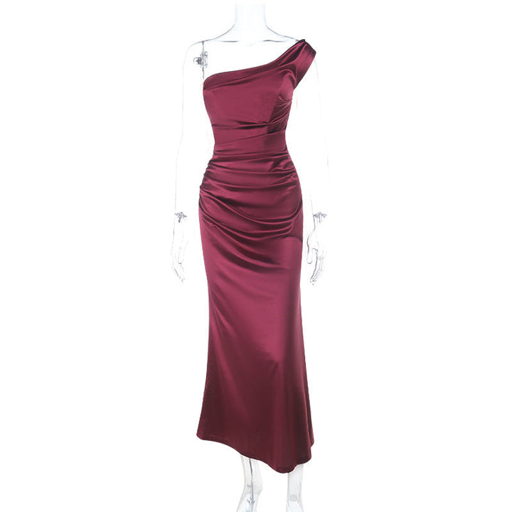 Summer Satin Shoulder Party High Sense Tuxedo Dress