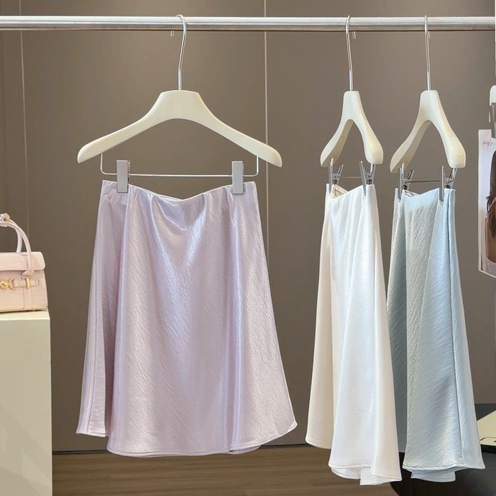 Graceful Satin Acetate Fishtail For Women Summer High Waisted Figure Flattering Draping A Line Sheath Short Skirt
