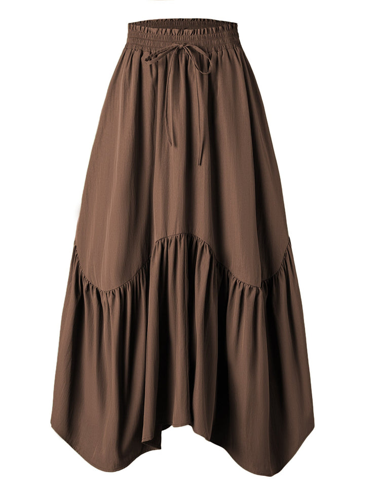 Women Wave Lace up Adjustable Skirt High Waist Elastic Large Swing Skirt Retro Long Skirt