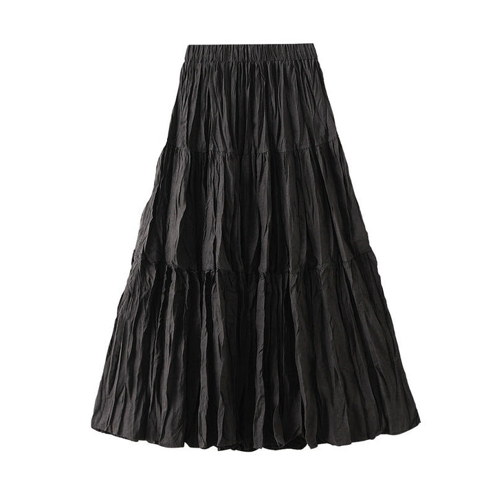Retro Draped Dress Big Swing Mid Length Skirt Autumn Patchwork Tiered