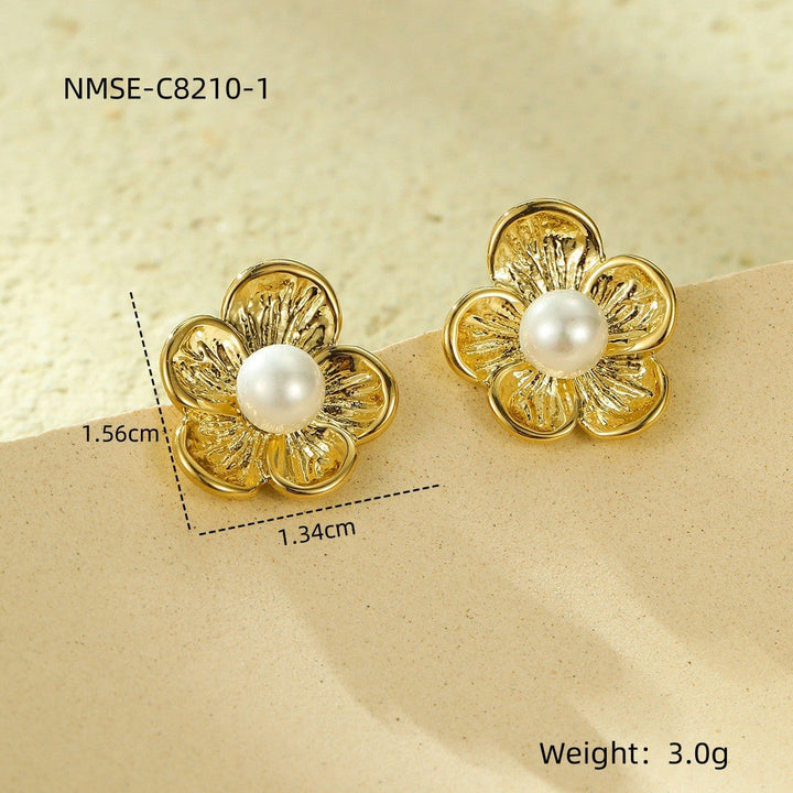 Gold Titanium Steel Petal Pearl Non Fading Stainless Steel Earrings Earrings