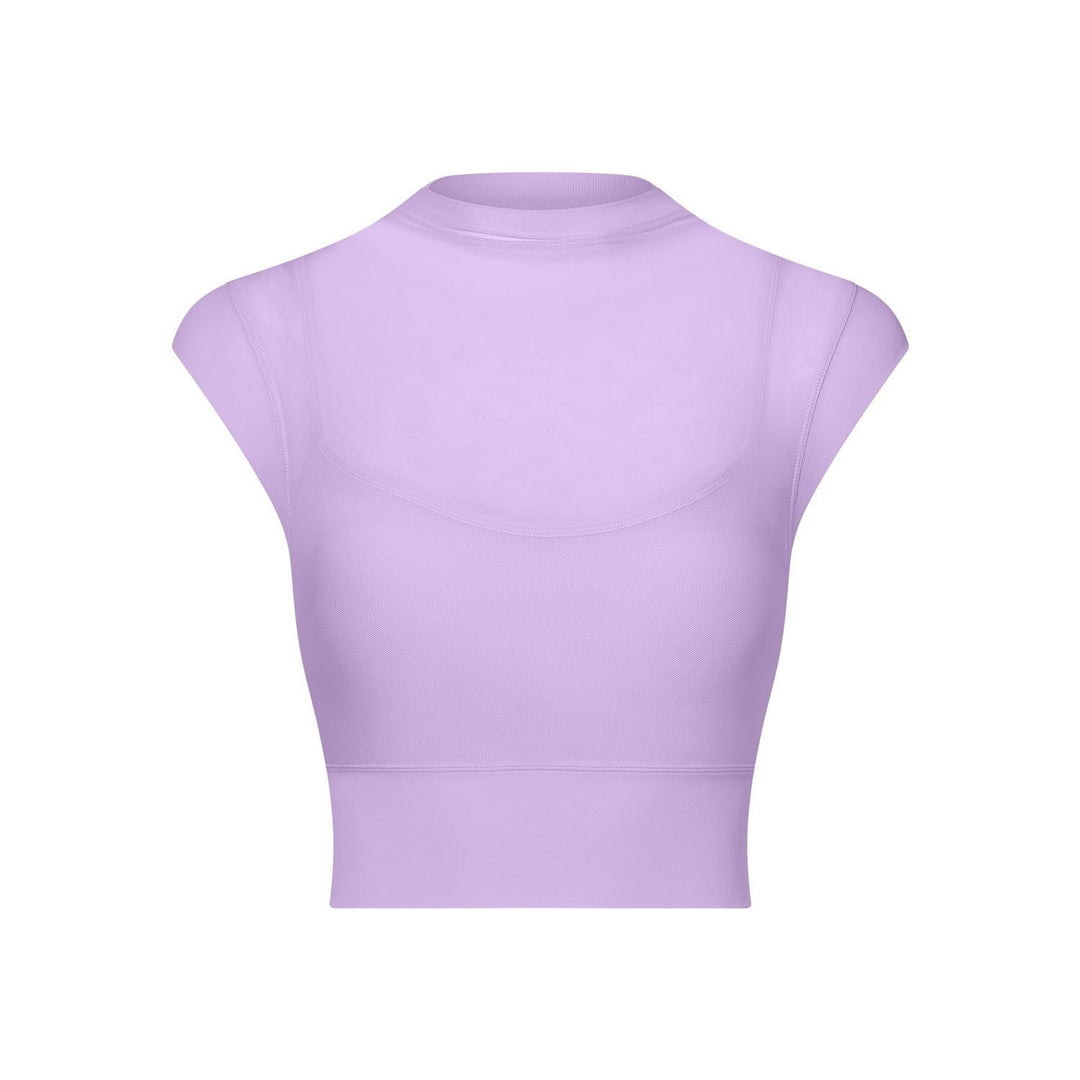 Sexy Mesh Yoga Clothes Flounced Sleeve Running Quick Drying Sports Bra with Chest Pad One Piece Cup Workout Clothes Top