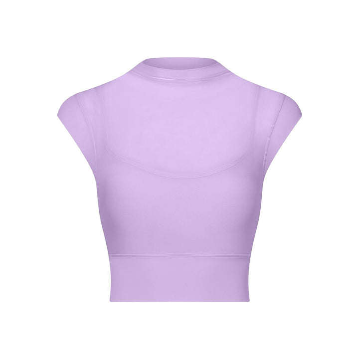 Sexy Mesh Yoga Clothes Flounced Sleeve Running Quick Drying Sports Bra with Chest Pad One Piece Cup Workout Clothes Top