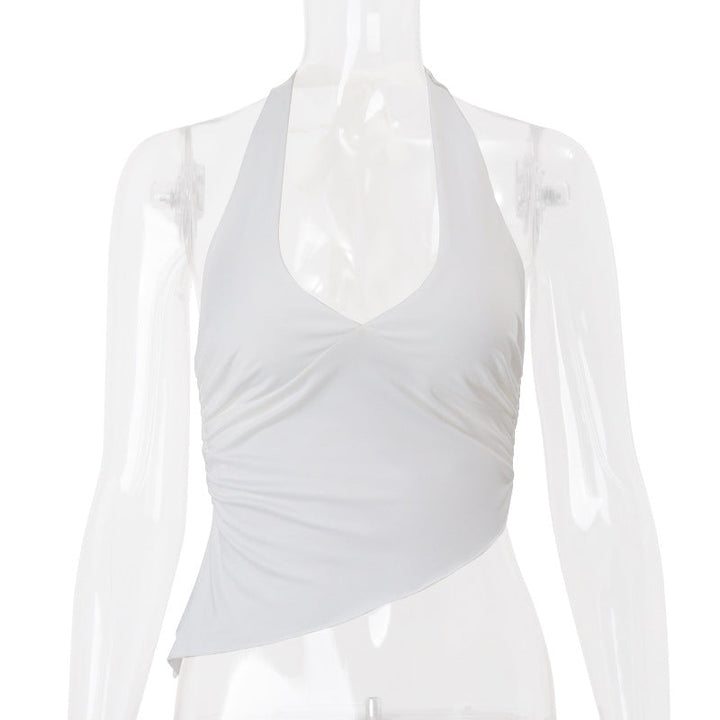 Women Clothing Spring Sexy Sexy Halter Strap Irregular Asymmetric Solid Color Vest Top Women