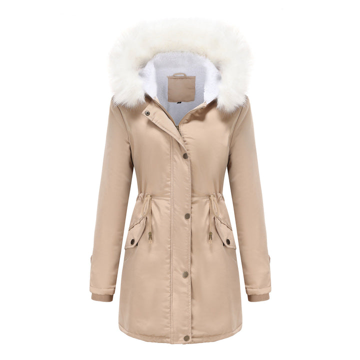 Autumn Winter Detachable Fur Collar Women Overcome Long Sleeve Hooded Cotton Padded Coat Fleece Coat Cotton Padded Coat Women