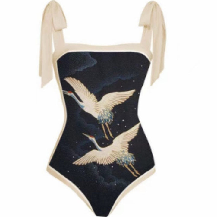 Double Sided Swimsuit Printed Conservative Cover Belly Sheath Dress Two Piece Swimsuit