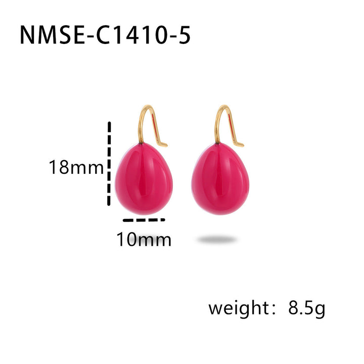 Summer Colorful Oil Necklace Titanium Steel Earrings Simple Design Light Luxury High Grade Sense Summer Water Drop Eardrops Non Fading