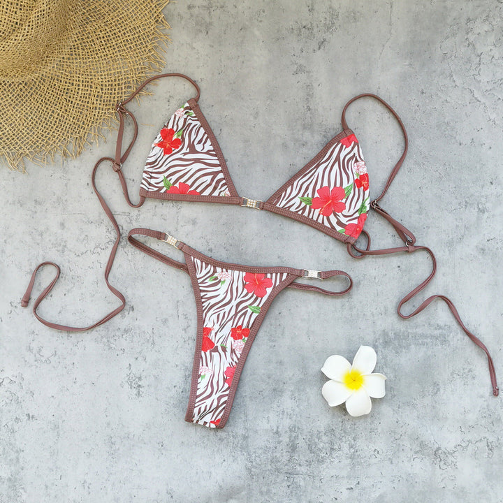 Three Point Mini Low Waist Bikini Sexy Backless Lace up Split Swimsuit Women Bikini