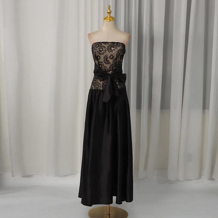 Summer Elegant Retro Geometry Pattern Pattern Bow Tied High Waist Dress Women