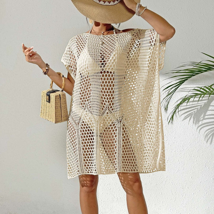 Women Holiday Blouse Women Sexy Woven Hollow Out Cutout out off Shoulder Bikini Overclothes Beach Dress