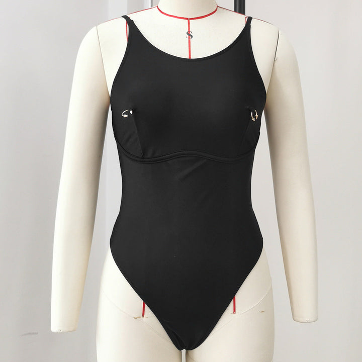 Solid Color Backless Personality One Piece Swimsuit Women Triangle High Slit Swimsuit