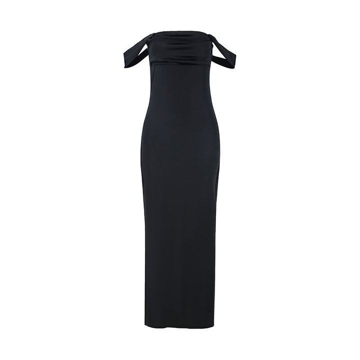 Women Clothing Summer off the Shoulder Tube Top Pleated High Waist Backless Simple High End Evening Dress