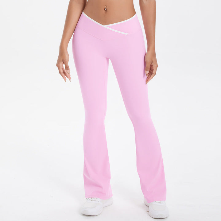 Nude Feel Skinny Yoga Pants Micro Pull Contrast Color Cross High Waist Wide Leg Bell Bottoms Women Sports Fitness Pants