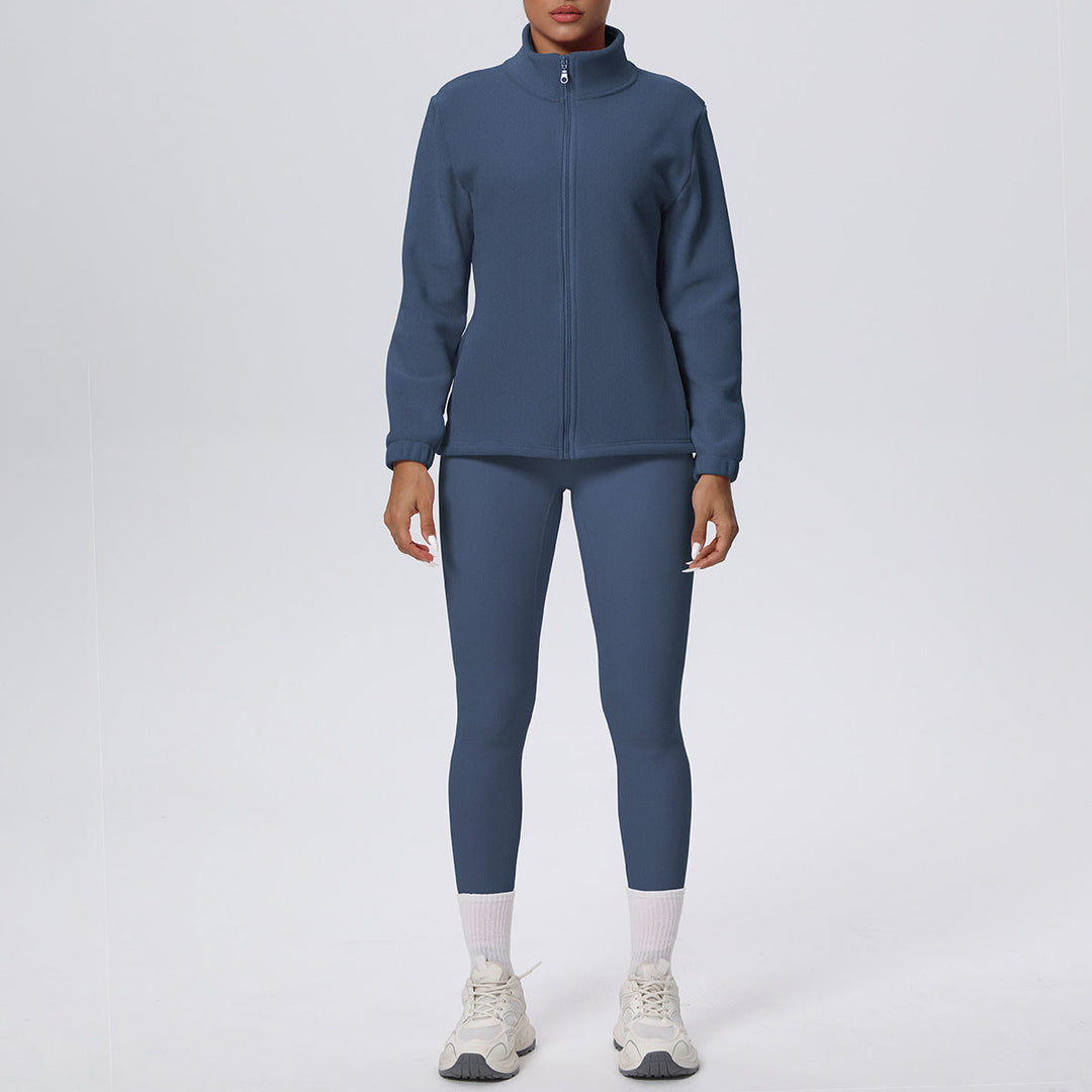Skinny Yoga Pants High Waist Hip Lift Nude Feel Sports Long Sleeve Zipper Fleece Padded Coat Workout Clothes Yoga Suit