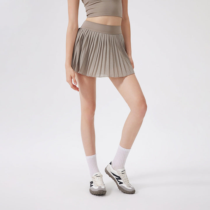 Summer Elastic High Waist Slimming Yoga Skirts Lined Light Belt Pocket Tennis Skirt Casual Outdoor Pleated Skirt