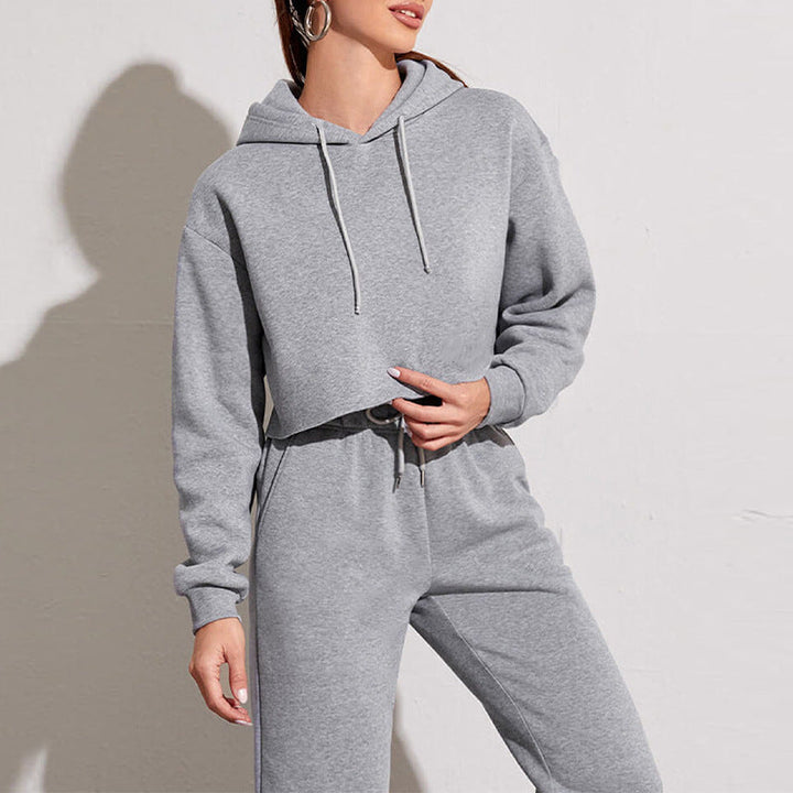 Women Sports Sweatshirt Autumn Winter Fleece-Lined Pullover Hoodie Personalized Bare Cropped Long Sleeved Top