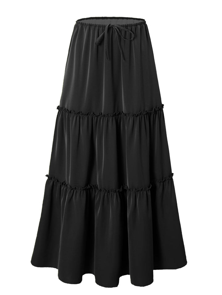 Women High Waist Elastic Pocket Long Adjustable Lace up Skirt Women
