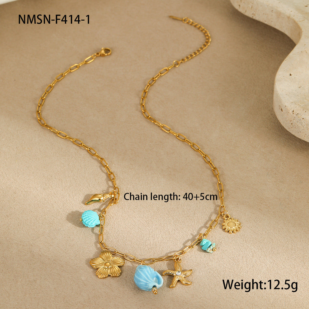 Bracelet Necklace Ornament Ocean Vacation Beach Wind Tassel Starfish Shell Embellished Necklace