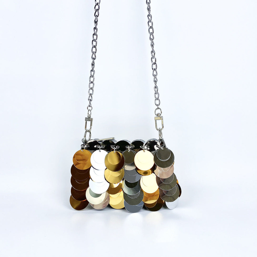 Autumn Special Interest Design Unique Women Dinner Sequined Metal Chain Shoulder Dual Use Bag