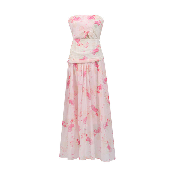 Vacation Sexy Fairy Wrapped Chest Silk Elegant Floral Maxi Dress Summer Beach Dress