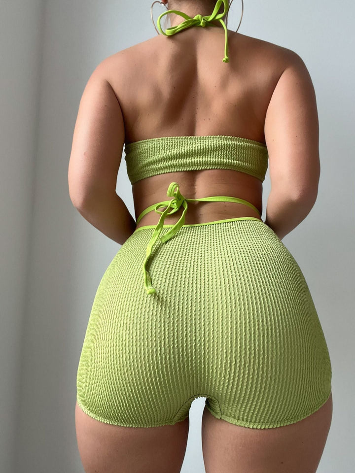 Solid Color Halter Sexy Split Swimsuit