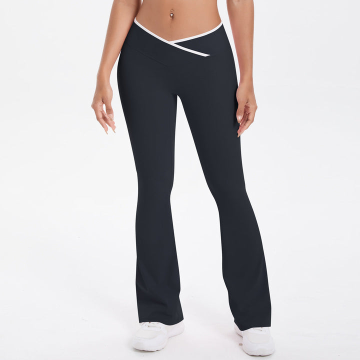 Nude Feel Skinny Yoga Pants Micro Pull Contrast Color Cross High Waist Wide Leg Bell Bottoms Women Sports Fitness Pants