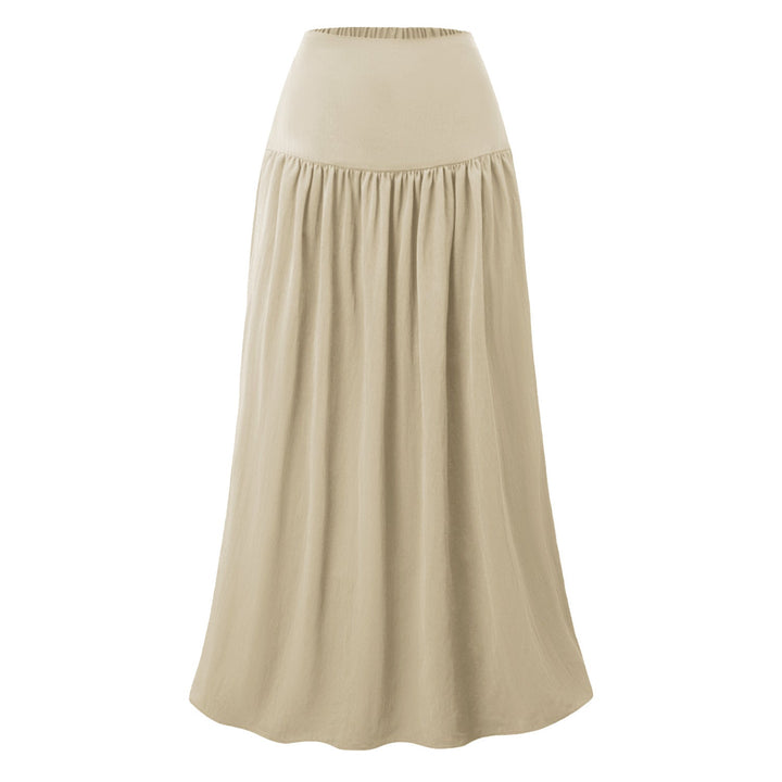 Women Cotton Pocket Skirt High Waist Back Elastic Dress Loose Pleated Large Swing Skirt