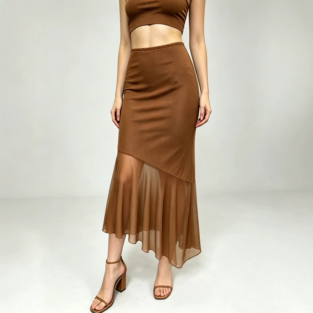 Summer Women Clothing Mesh Stitching Irregular Asymmetric Skirt Slimming Hip Skirt