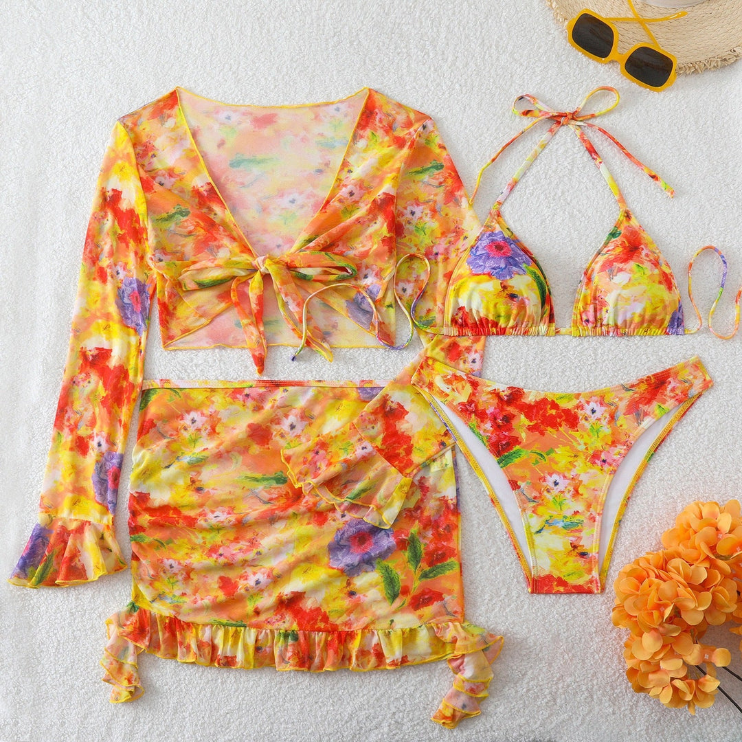 Swimsuit Printed Four Piece Bedding Set Beach Skirt Bikini Swimsuit Women Bikini