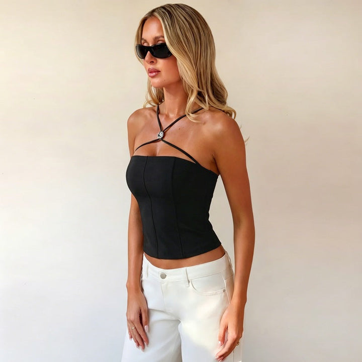 Women Slim Sexy Vest Solid Color Strap Tube Top