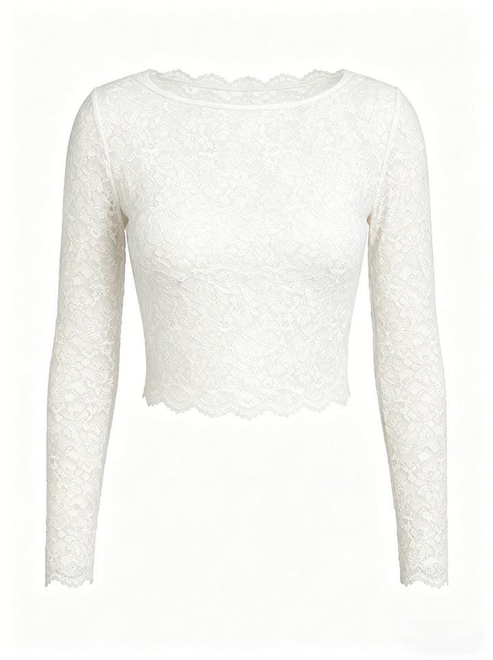 Women Lace Long Sleeved Top Sexy Mesh See through Slim Bottoming Shirt
