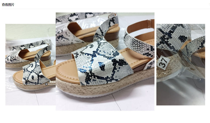 plus Size Summer Platform Heel Buckle Sandals Women Leopard Print Hemp Rope Woven Wedge