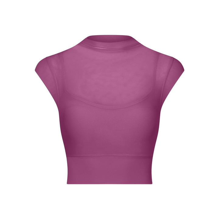 Sexy Mesh Yoga Clothes Flounced Sleeve Running Quick Drying Sports Bra with Chest Pad One Piece Cup Workout Clothes Top