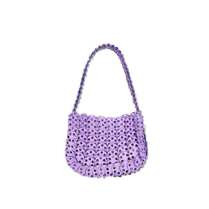 High Grade Metal Painted Iron Sequ Solid Color Portable Underarm Bag Hand Woven Women Bag