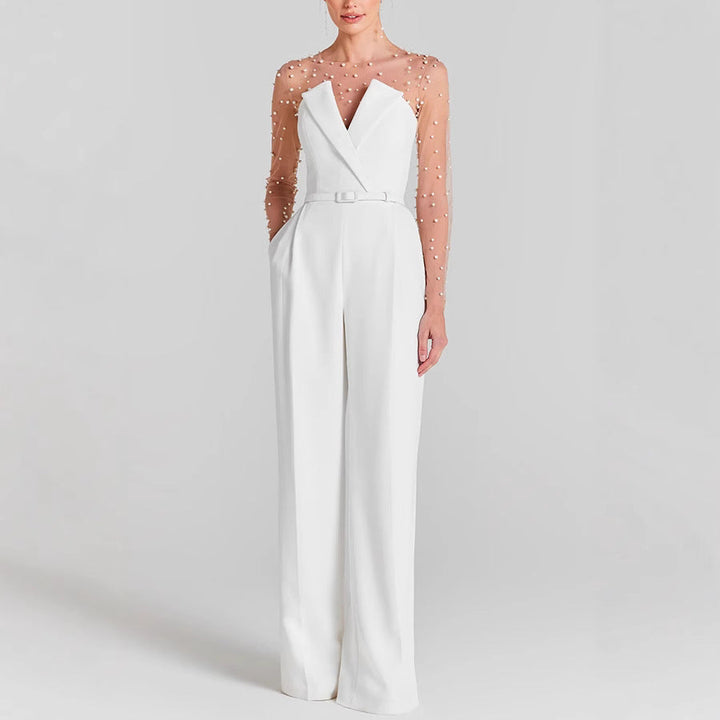 Spring Summer Long Sleeve Inner Wear Bubble Beads Stitching Jumpsuit Casual Women Jumpsuit