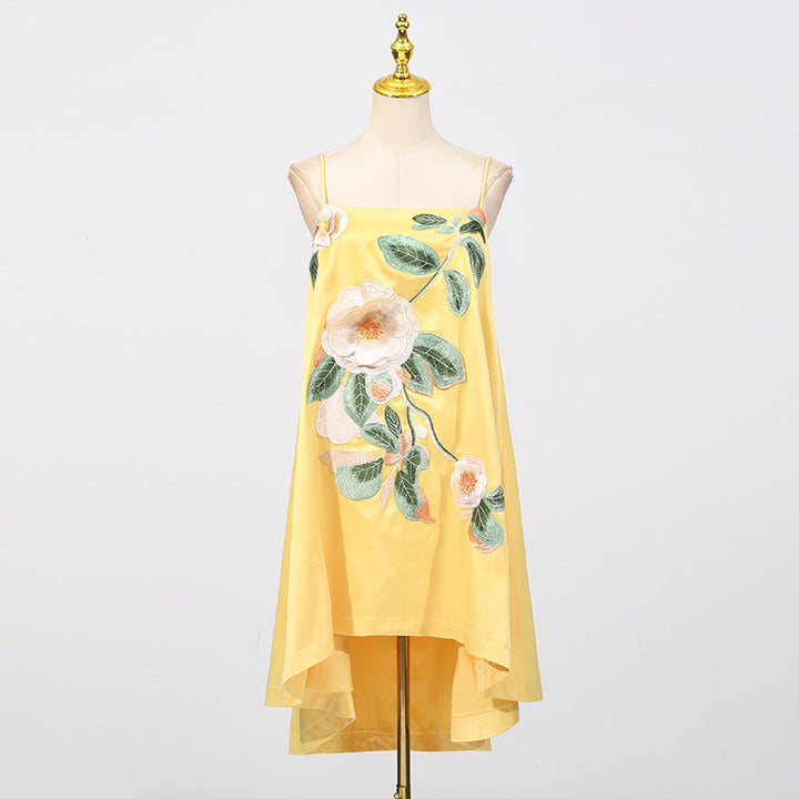 Chinese Retro Peony Embroidered Floral Suspender Slimming Short Women Clothing Loose Slimming Dress