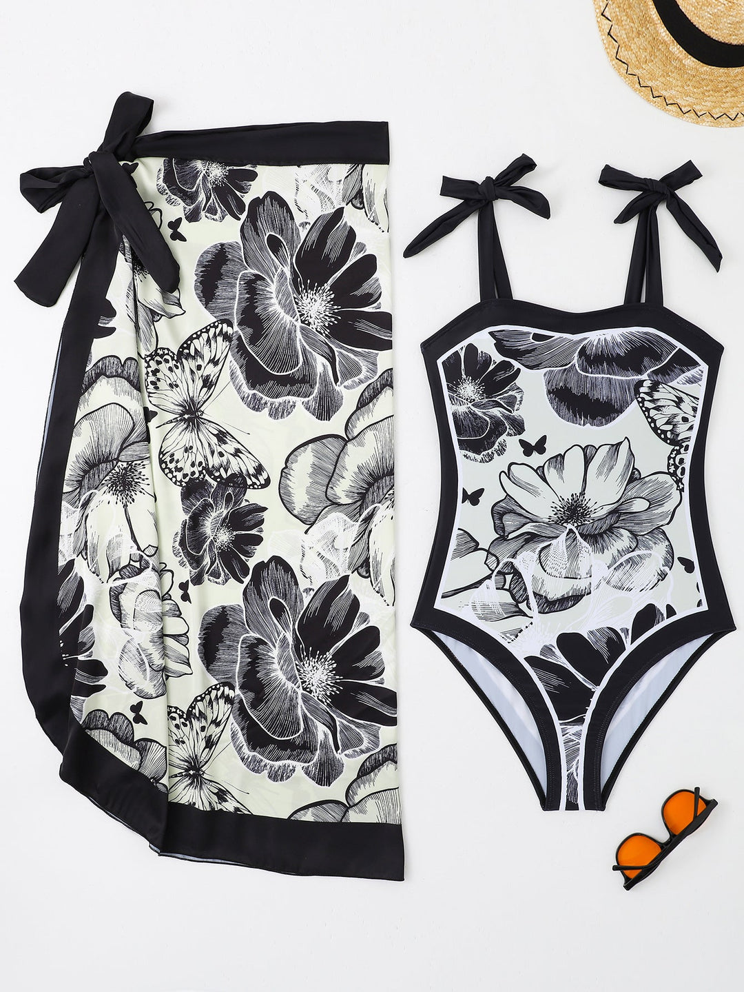 Two Piece Set Swimsuit Multi Color Printed Mesh Maxi Dress Conservative Women Swimsuit