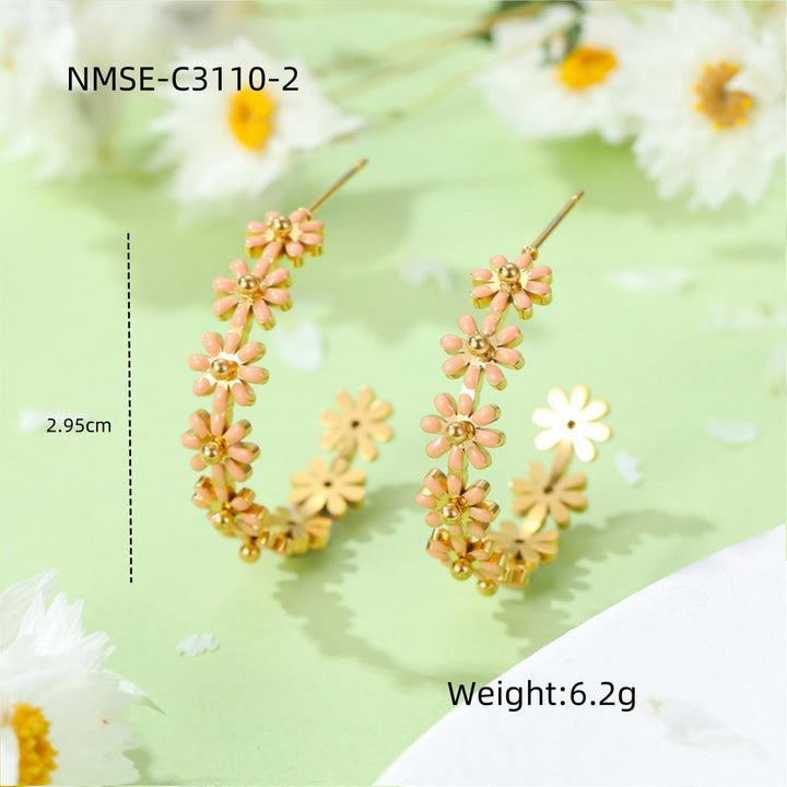 High Grade Drop Oil Titanium Steel Floral Earrings Women Non Fading 18K Gold Stainless Steel Earrings
