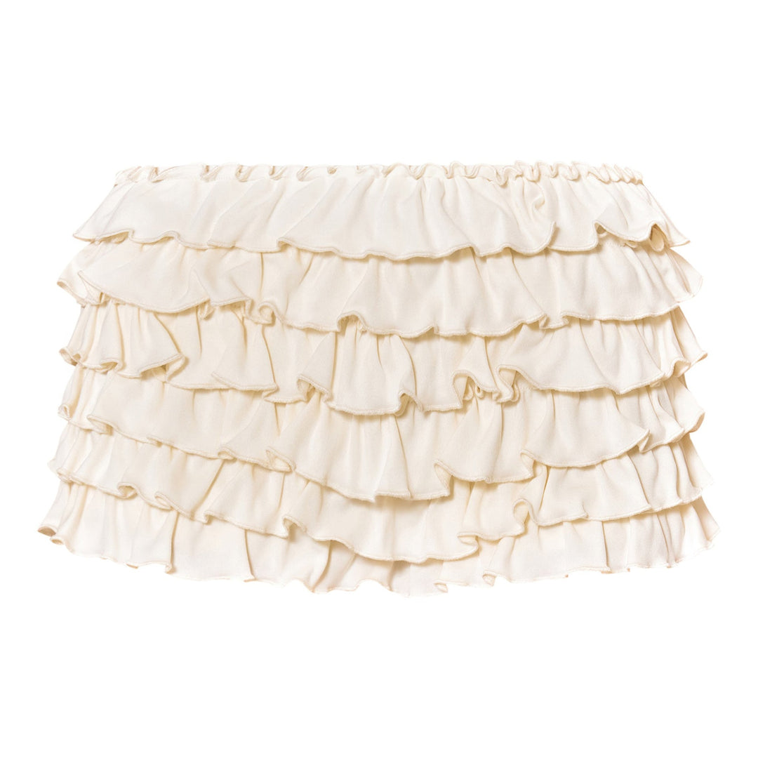 Women Clothing Solid Color Frill Wavy Casual Lantern Dress Short Skirt Culottes