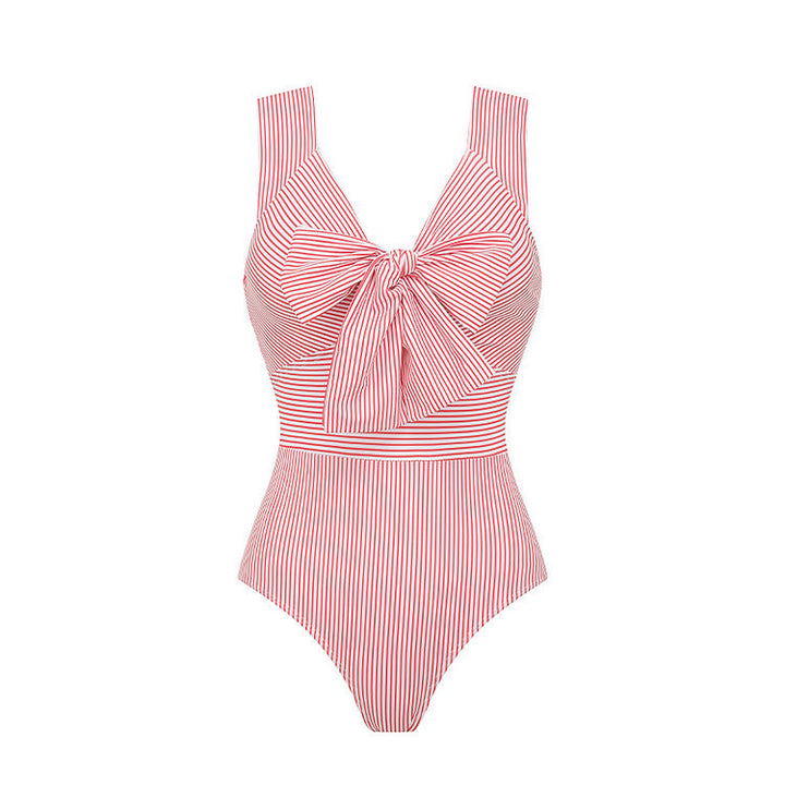 Swimsuit Tube Top 3D Floral Decorative Striped One Piece Swimsuit Women