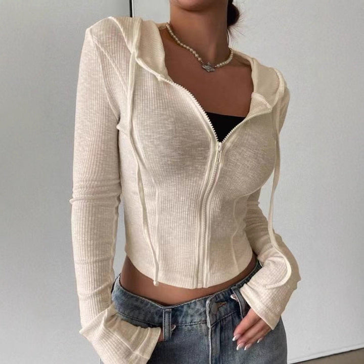 Fall Winter Knitwear Cardigan Top Slim Fit Sports Hoodie Short Zipper Hooded Sweatshirt