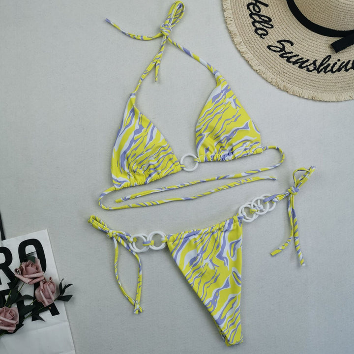 New Bikini Sexy Swimsuit Multi Color Digital Printed Lace up Triangle Swimsuit