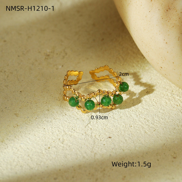 Wizard of Oz Green Natural Stone Beaded Titanium Steel Ring Women Minority Design High Grade Stainless Steel Ring