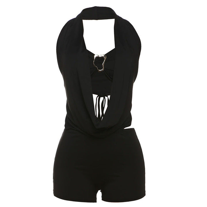 Summer Women Sexy Tube Top Halter Deep V Plunge neck Backless Lace up Jumpsuit Set Women