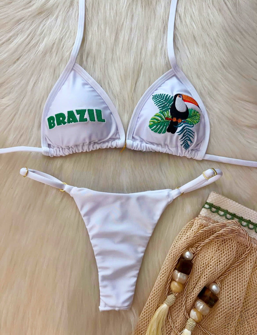 Animal Embroidery Bikini Solid Color Sexy Split Swimsuit Women